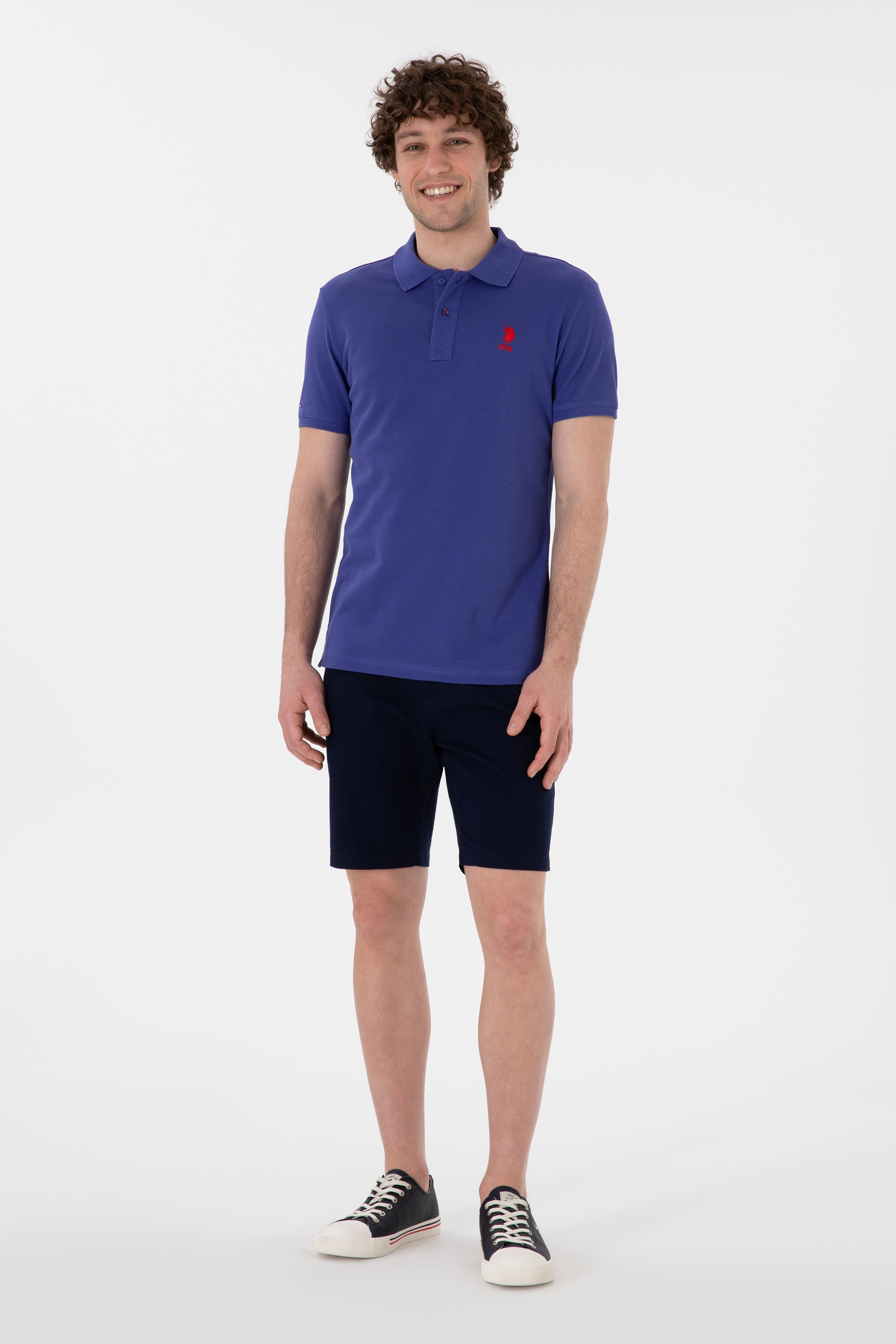 Erkek Slim Fit Polo Yaka Saks Basic Tişört