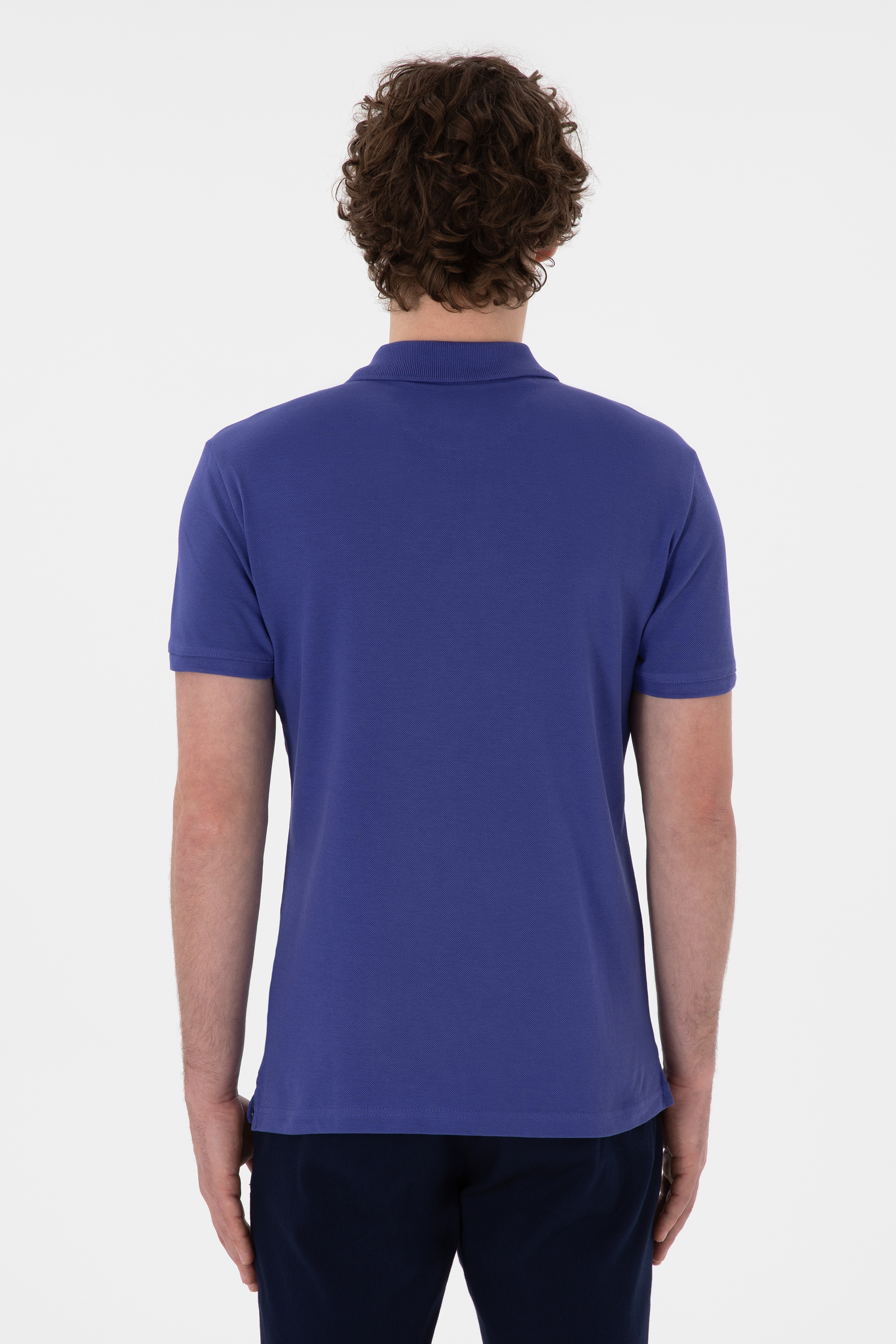 Erkek Slim Fit Polo Yaka Saks Basic Tişört - Image 5