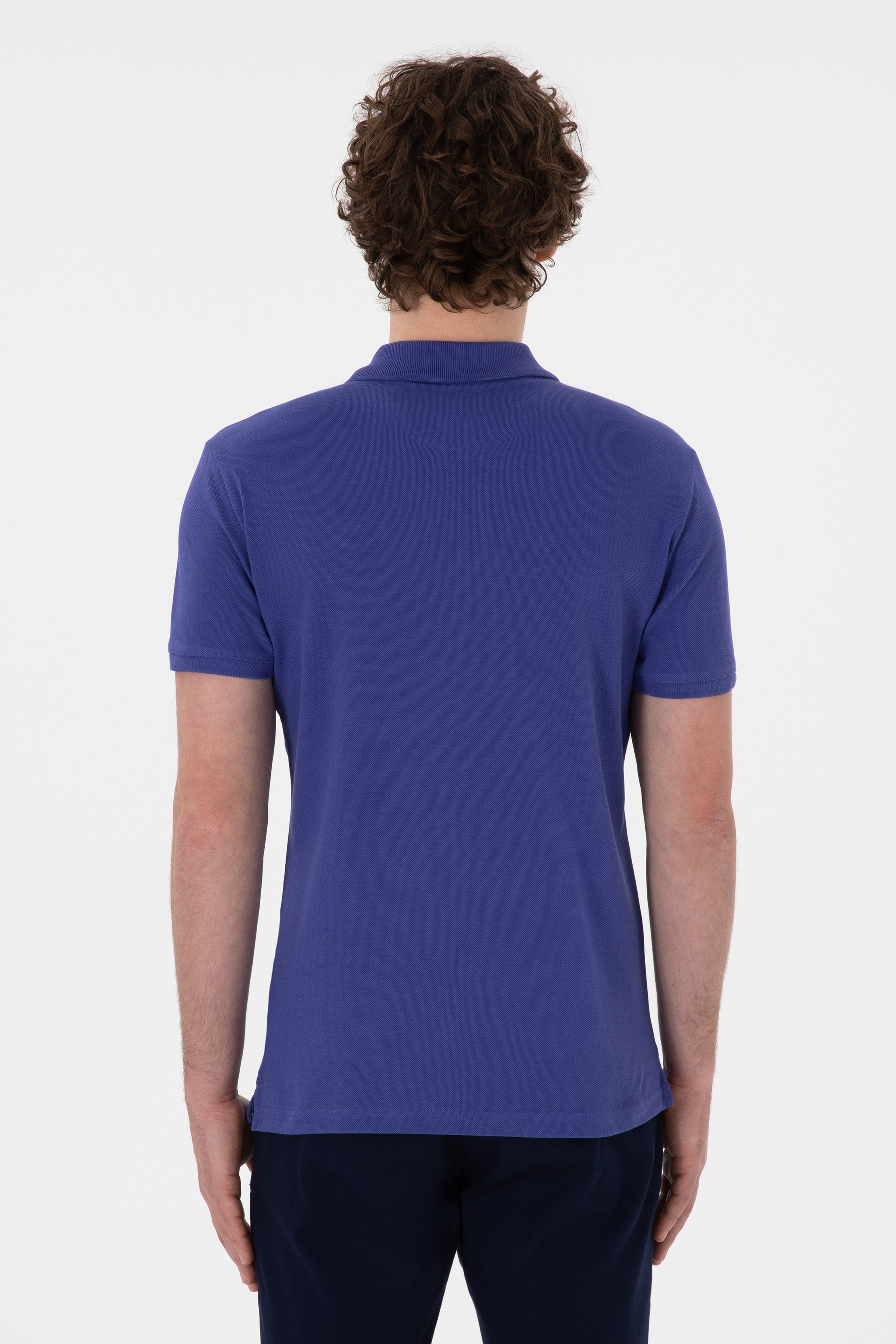 Erkek Slim Fit Polo Yaka Saks Basic Tişört