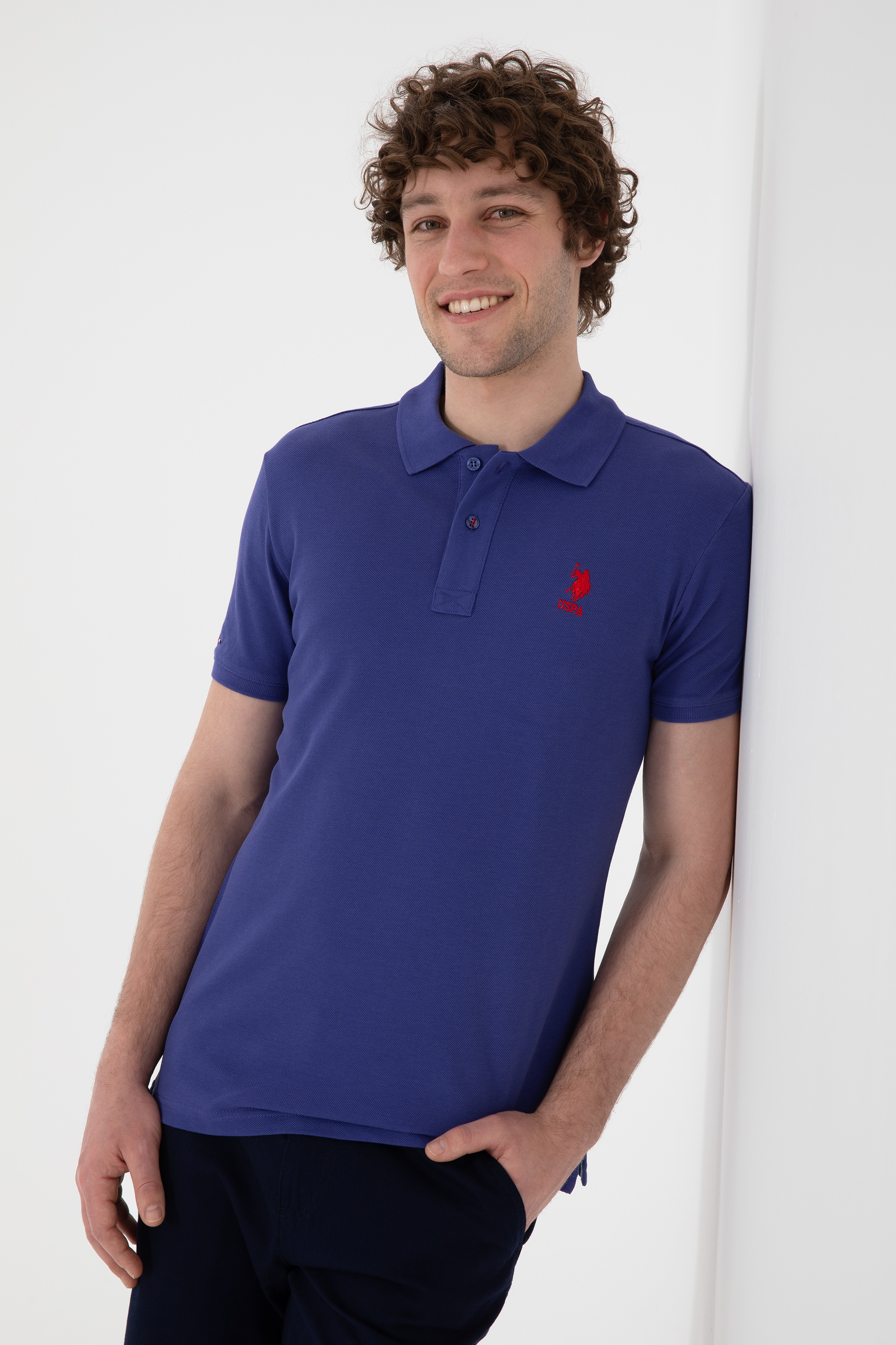 Erkek Slim Fit Polo Yaka Saks Basic Tişört