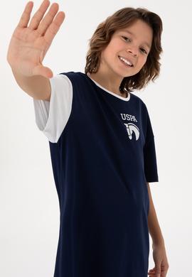 Erkek Çocuk Lacivert Bisiklet Yaka Oversize Tişört - 50284817036