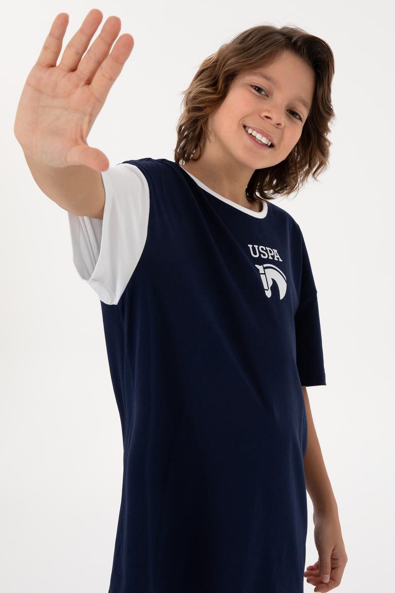 Erkek Çocuk Lacivert Bisiklet Yaka Oversize Tişört - 50284817036