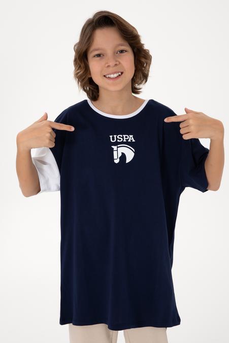 Erkek Çocuk Lacivert Bisiklet Yaka Oversize Tişört