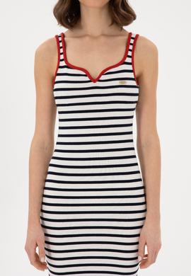 Kadın Krem Çizgili Kolsuz Midi Boy Örme Elbise - 50300750012