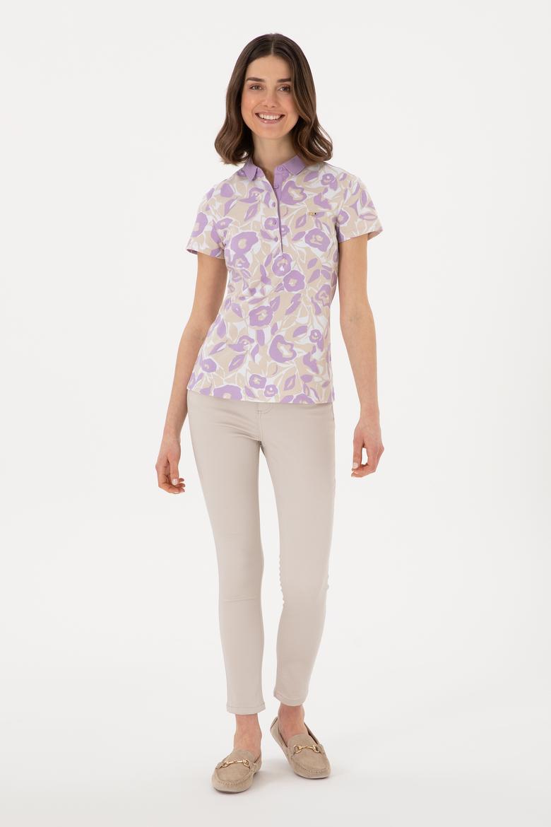 Kadın Lila Polo Yaka Tişört - 50299537021