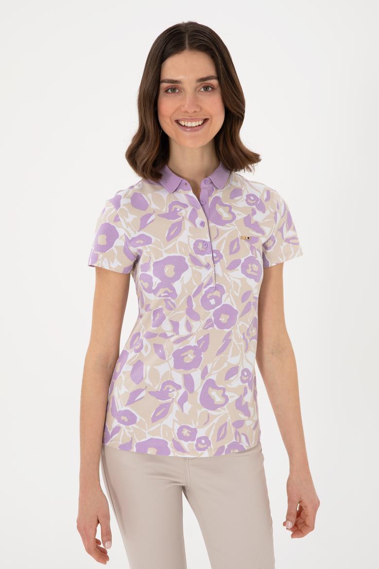Kadın Lila Polo Yaka Tişört - 50299537021