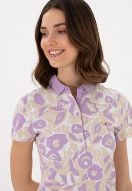 Kadın Lila Polo Yaka Tişört - 50299537021