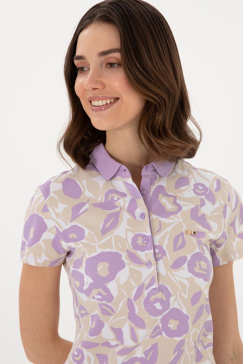 Kadın Lila Polo Yaka Tişört - 50299537021