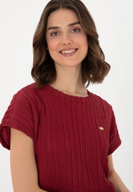 Kadın Vişne Crop Bisiklet Yaka Tişört - 50300801027