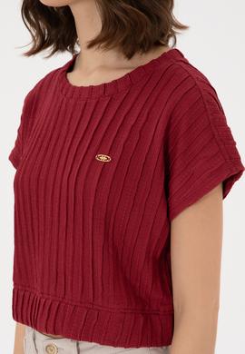 Kadın Vişne Crop Bisiklet Yaka Tişört - 50300801027