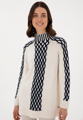 Kadın Krem Balıkçı Yaka Kazak - 50293139016