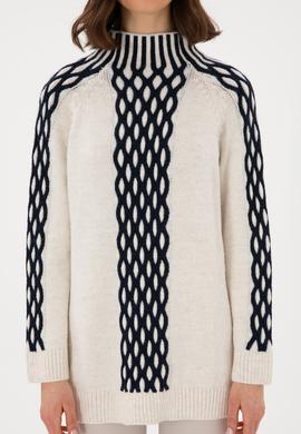 Kadın Krem Balıkçı Yaka Kazak - 50293139016