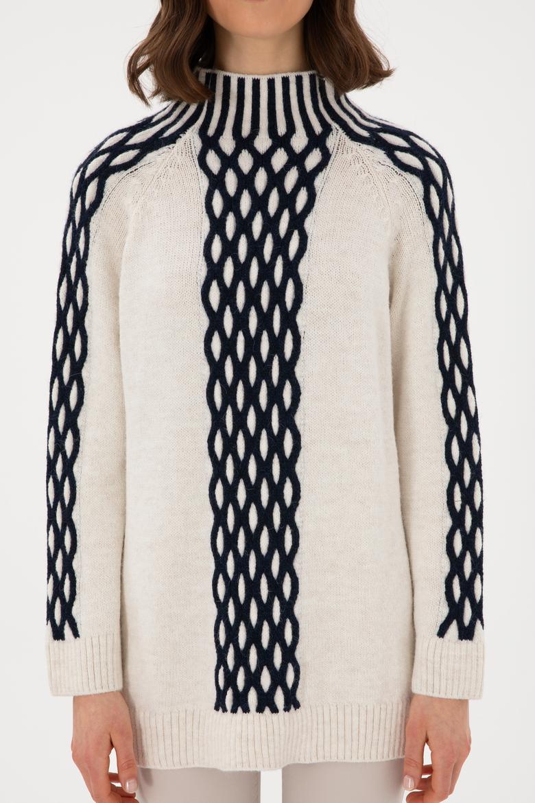 Kadın Krem Balıkçı Yaka Kazak - 50293139016