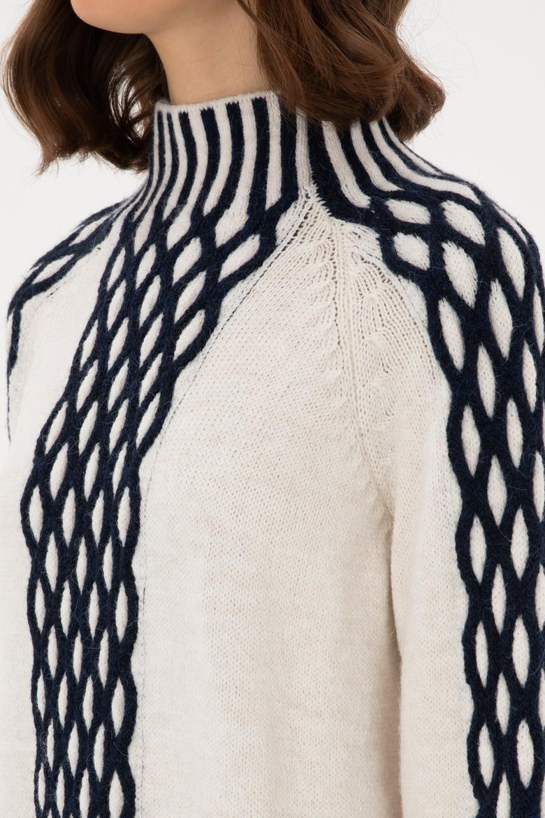 Kadın Krem Balıkçı Yaka Kazak - 50293139016