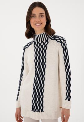 Kadın Krem Balıkçı Yaka Kazak - 50293139016