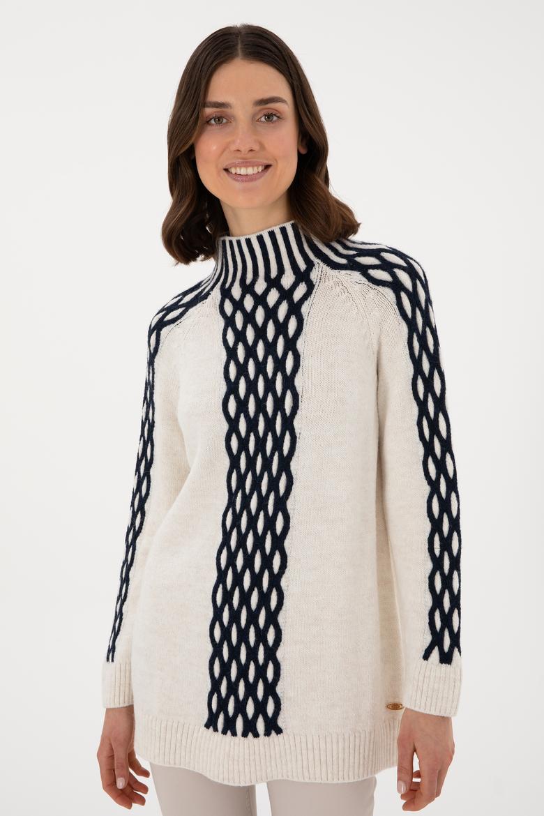 Kadın Krem Balıkçı Yaka Kazak - 50293139016