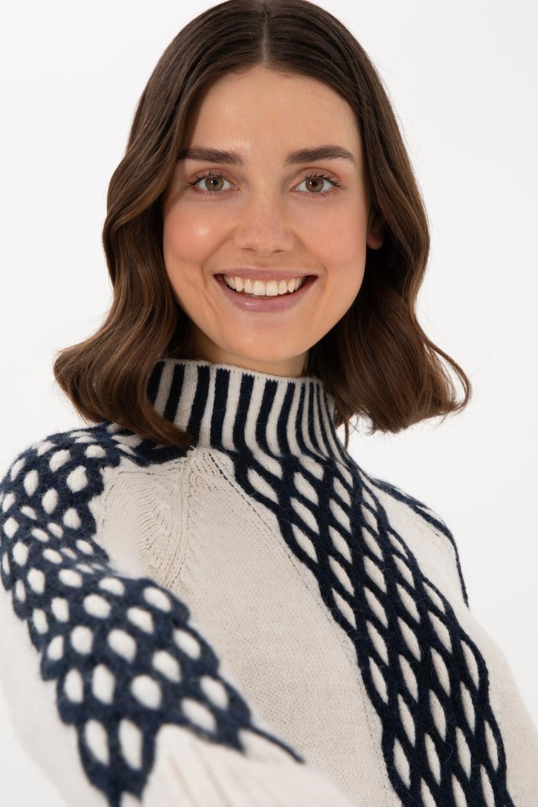 Kadın Krem Balıkçı Yaka Kazak - 50293139016