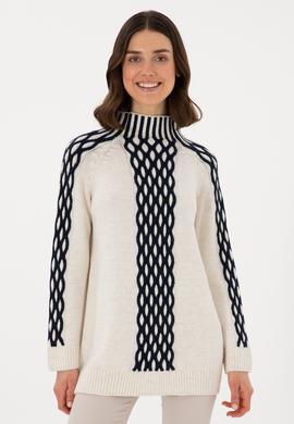 Kadın Krem Balıkçı Yaka Kazak - 50293139016