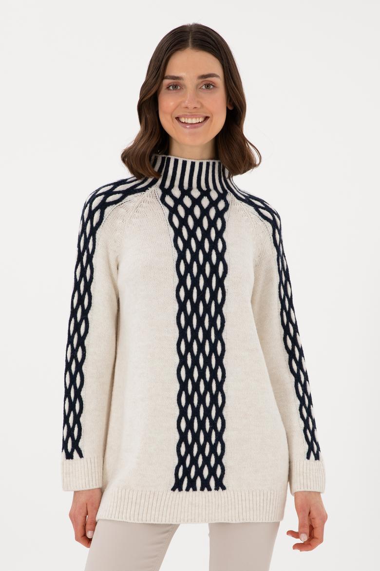 Kadın Krem Balıkçı Yaka Kazak