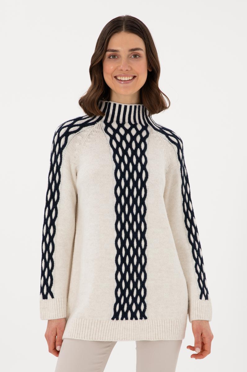 Kadın Krem Balıkçı Yaka Kazak