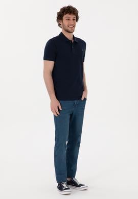 Erkek Slim Fit Polo Yaka Lacivert Basic Tişört - 50298042011