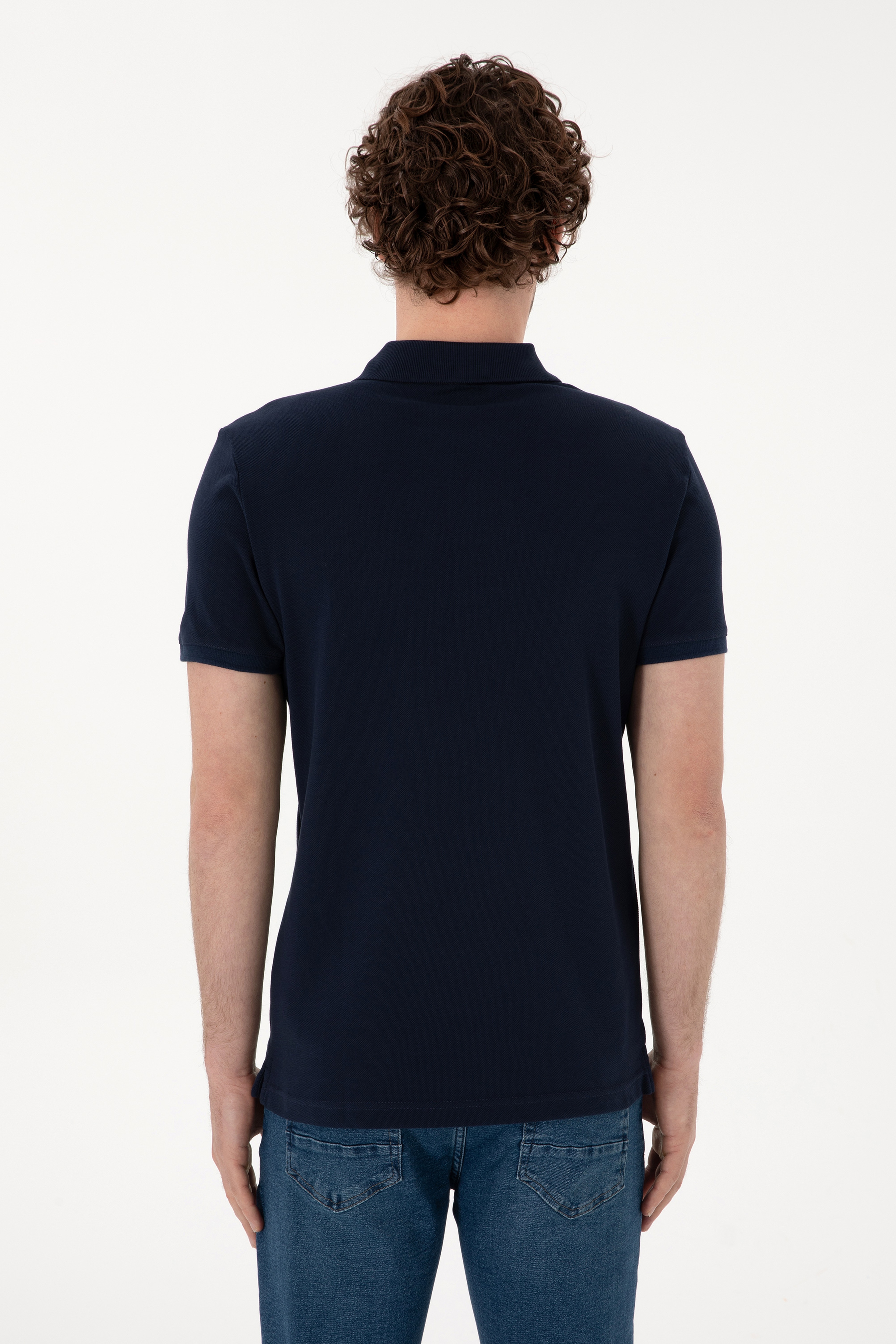 Erkek Slim Fit Polo Yaka Lacivert Basic Tişört - Image 5