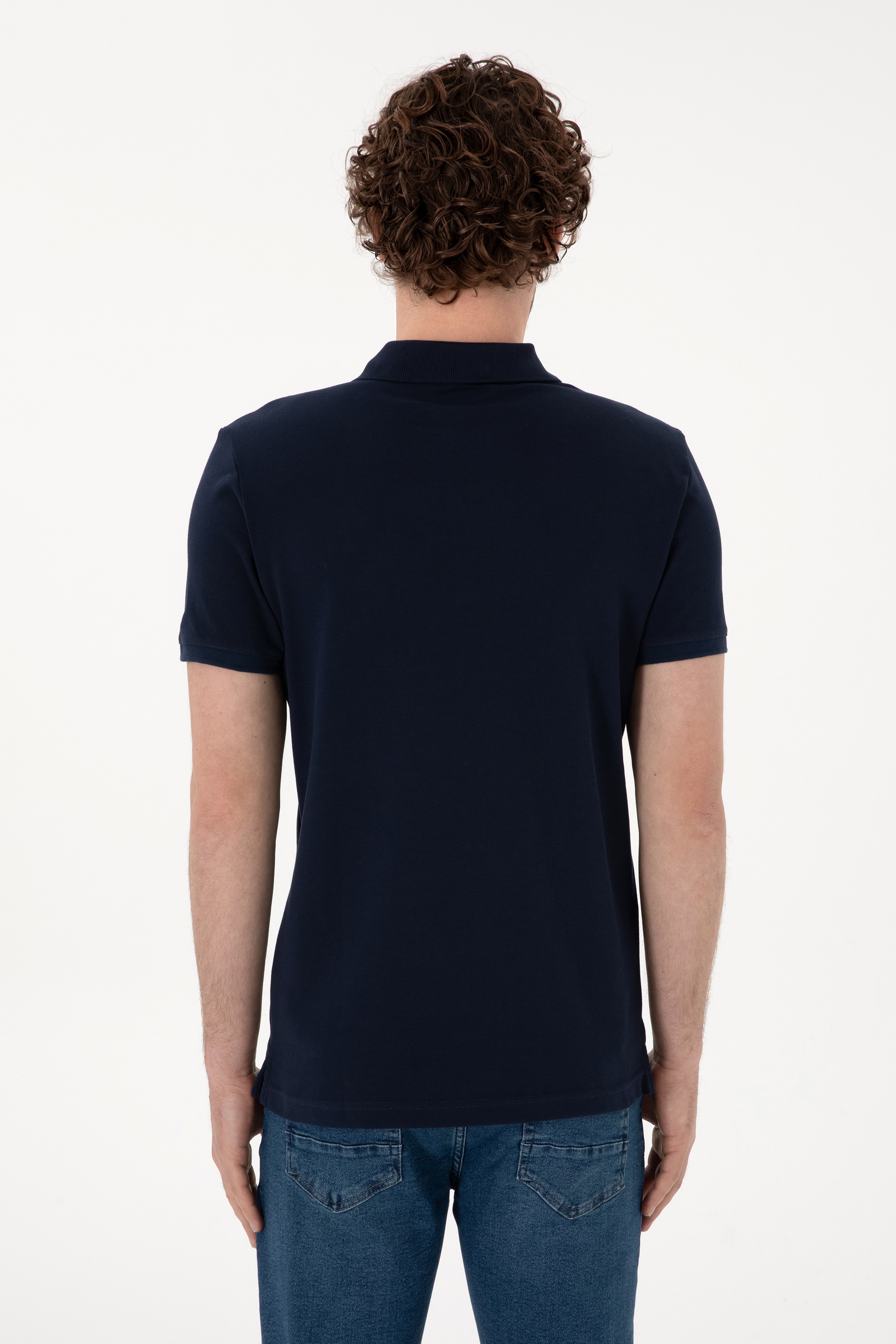 Erkek Slim Fit Polo Yaka Lacivert Basic Tişört