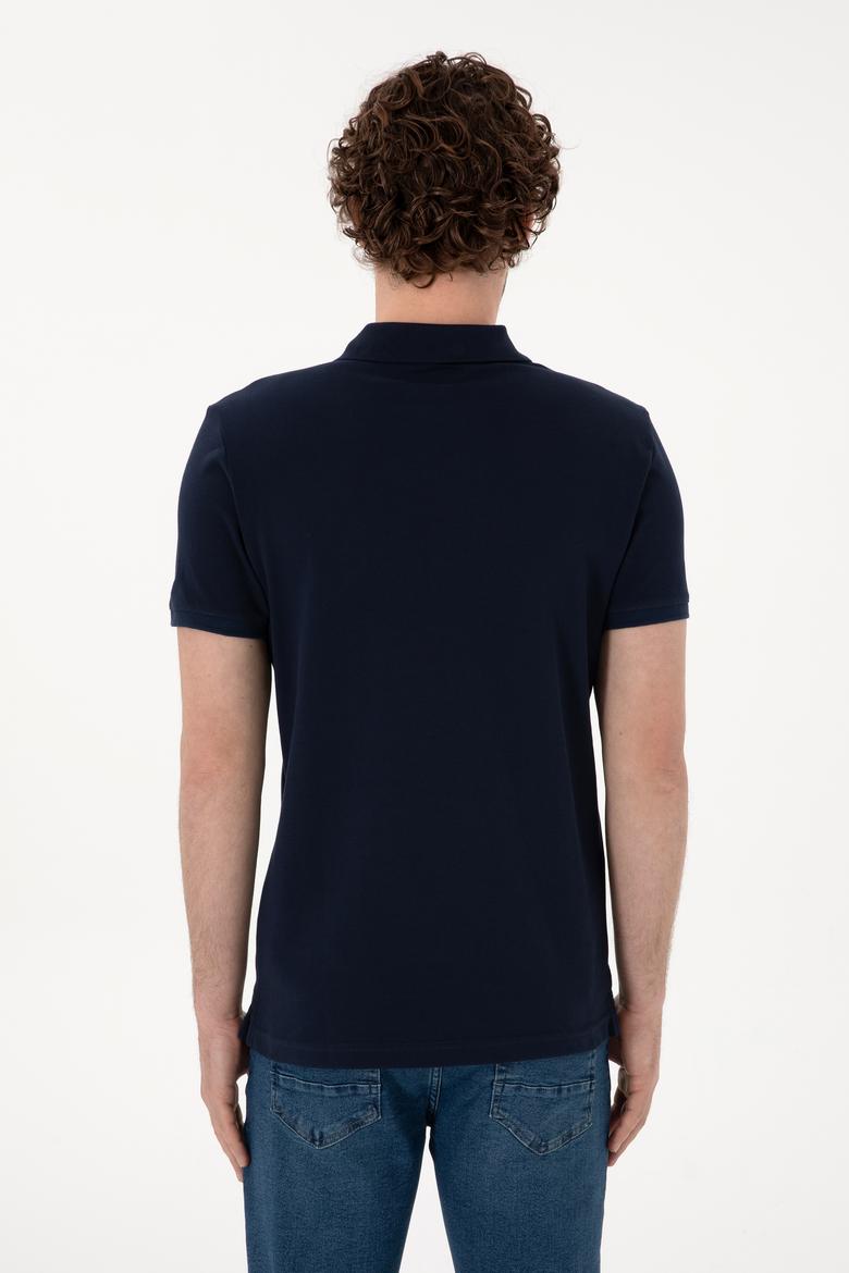 Erkek Slim Fit Polo Yaka Lacivert Basic Tişört - 50298042011