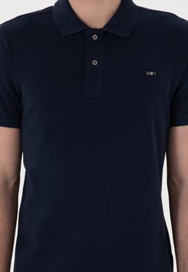 Erkek Slim Fit Polo Yaka Lacivert Basic Tişört - 50298042011