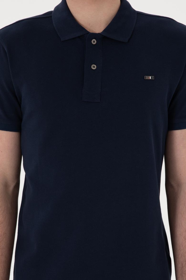 Erkek Slim Fit Polo Yaka Lacivert Basic Tişört - 50298042011