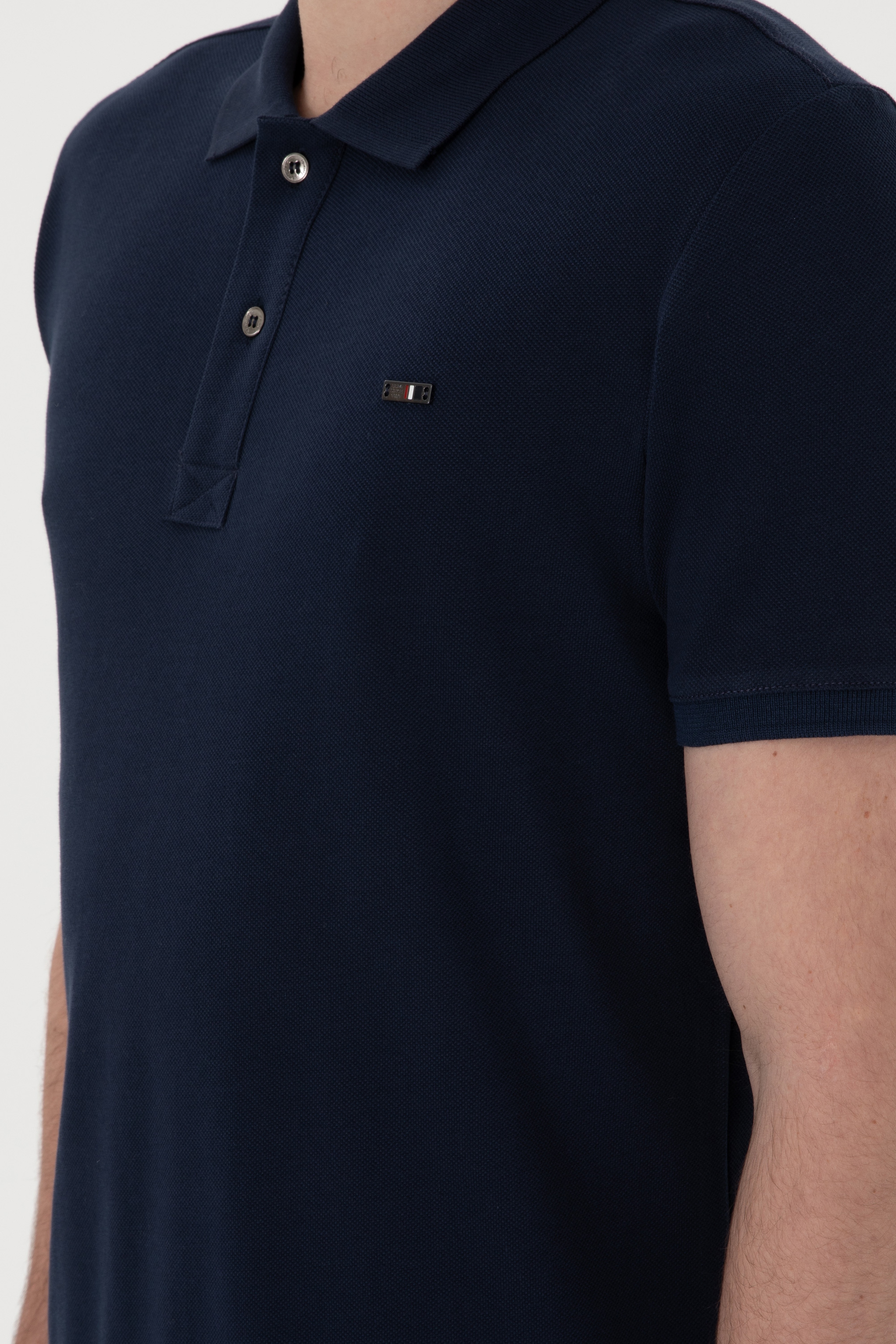 Erkek Slim Fit Polo Yaka Lacivert Basic Tişört - Image 7