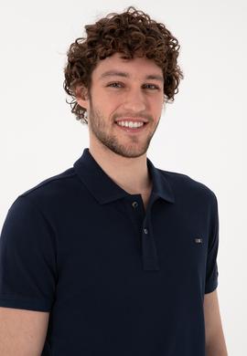 Erkek Slim Fit Polo Yaka Lacivert Basic Tişört - 50298042011