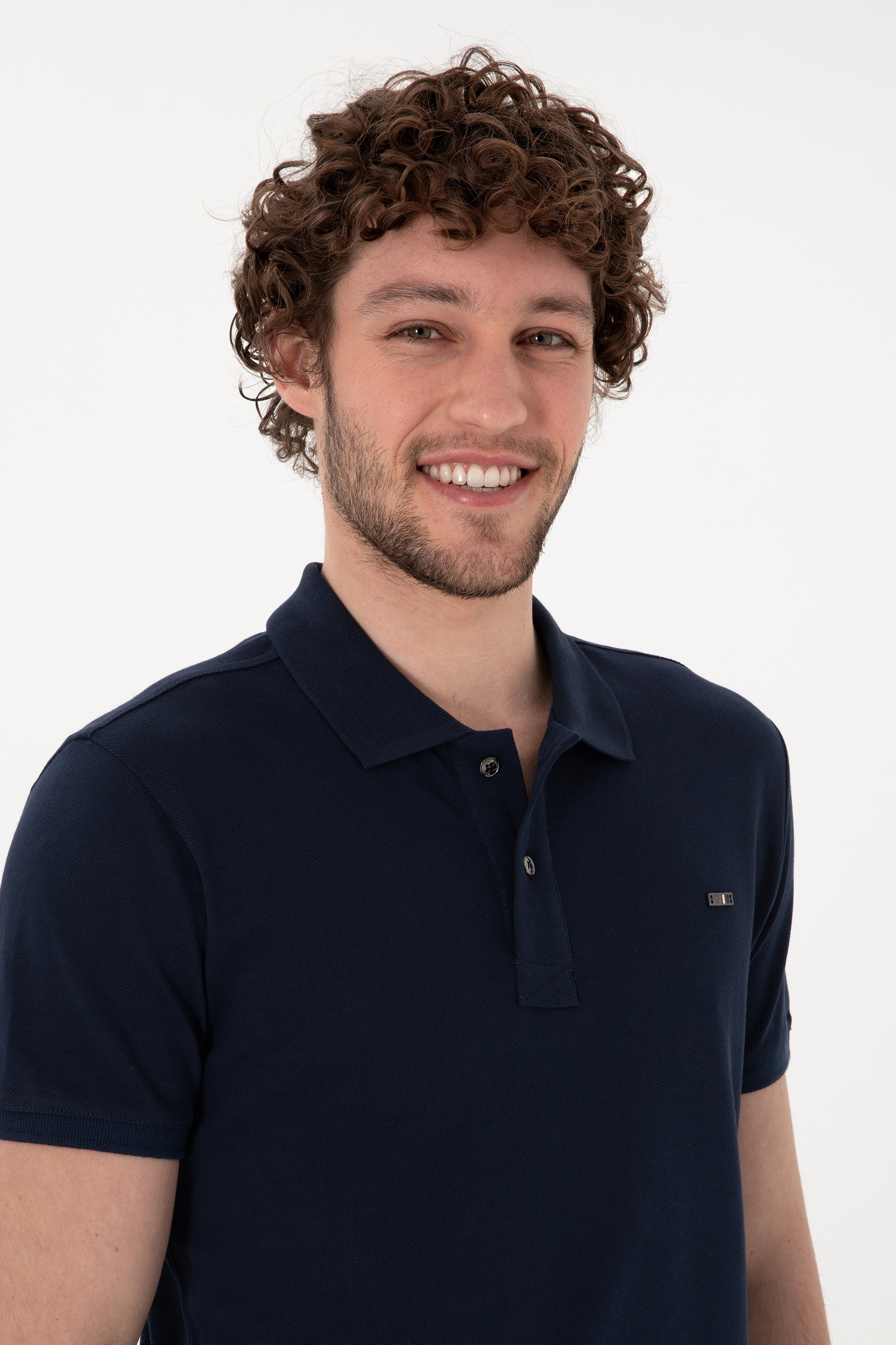 Erkek Slim Fit Polo Yaka Lacivert Basic Tişört - Image 2