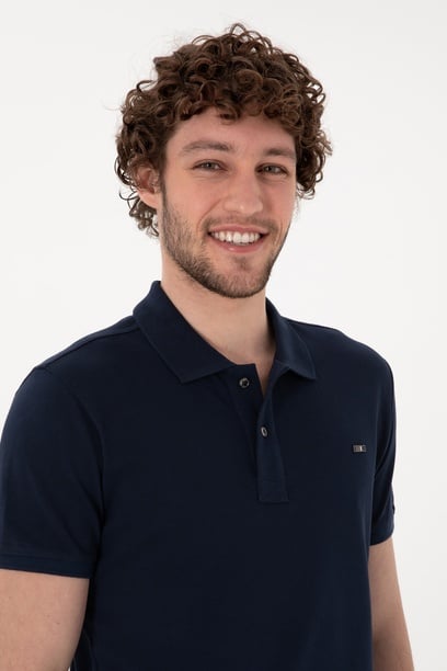 Erkek Slim Fit Polo Yaka Lacivert Basic Tişört