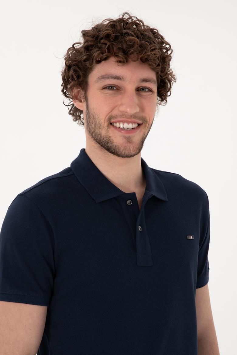 Erkek Slim Fit Polo Yaka Lacivert Basic Tişört - 50298042011