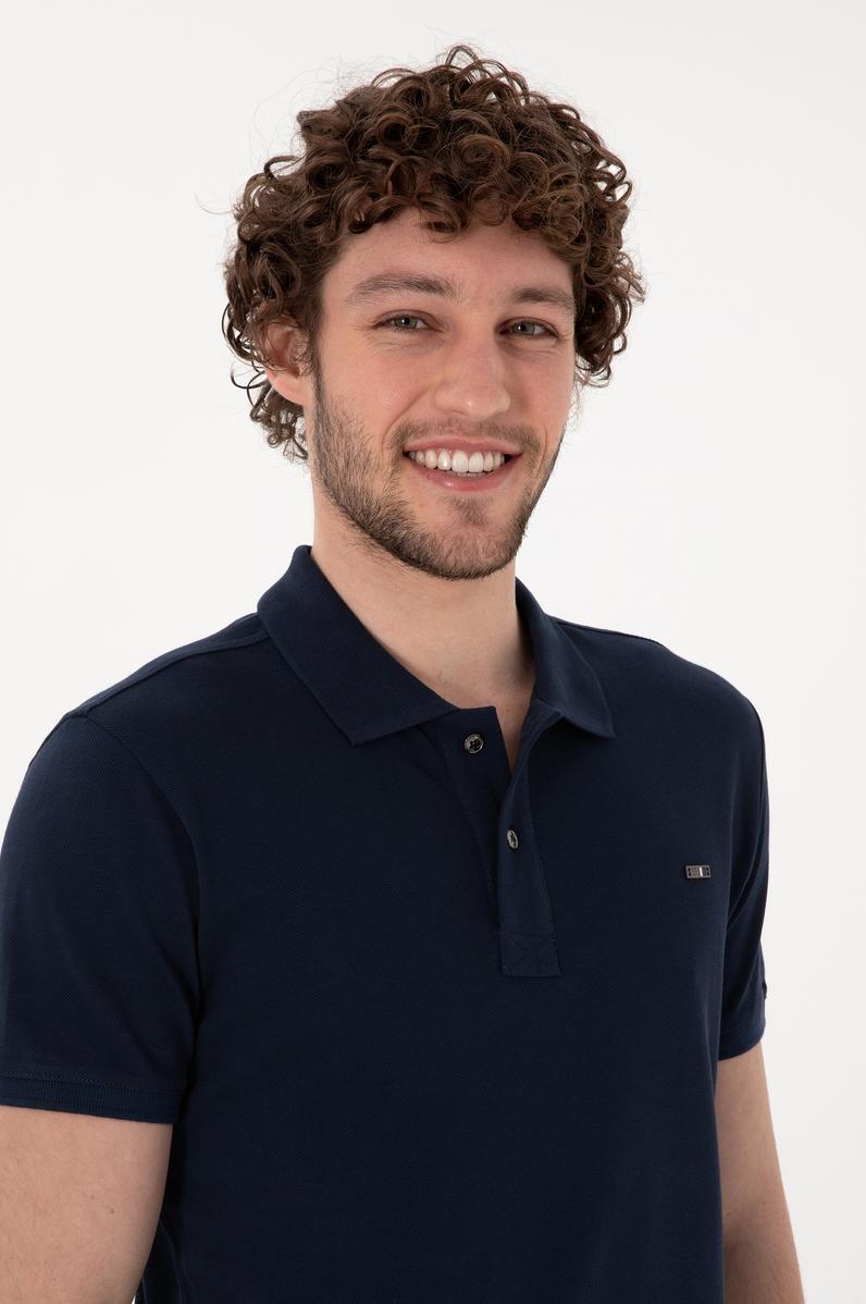 Erkek Slim Fit Polo Yaka Lacivert Basic Tişört