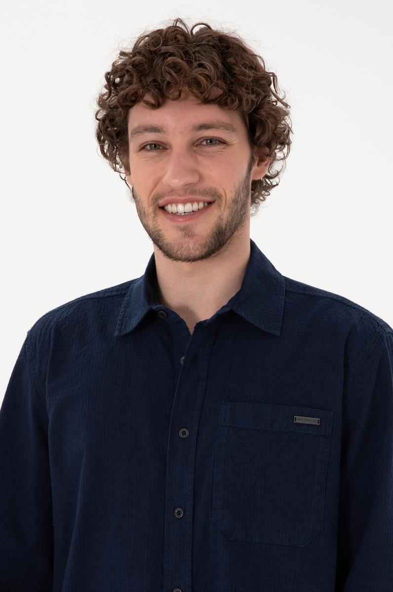 Erkek Koyu Mavi Jean Gömlek