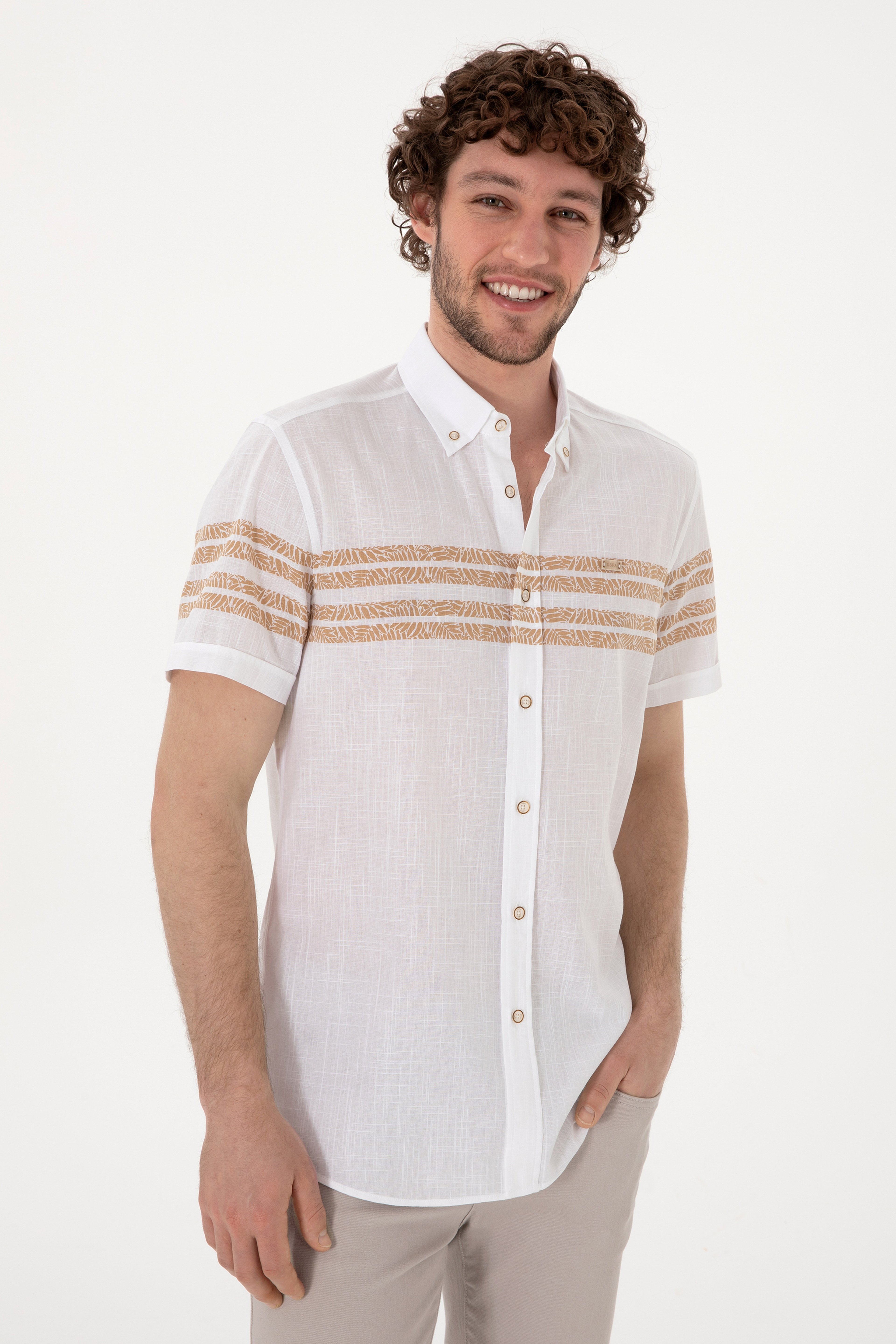 Erkek Camel Kısa Kollu Gömlek - Image 3