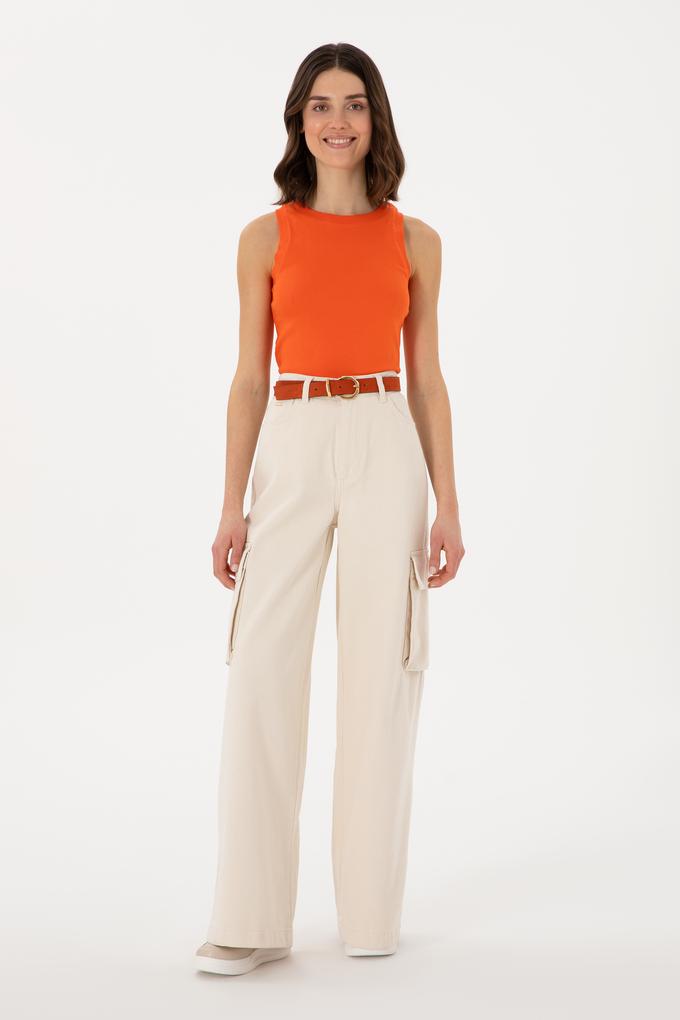 Kadın Ekru Kargofit Jean Pantolon