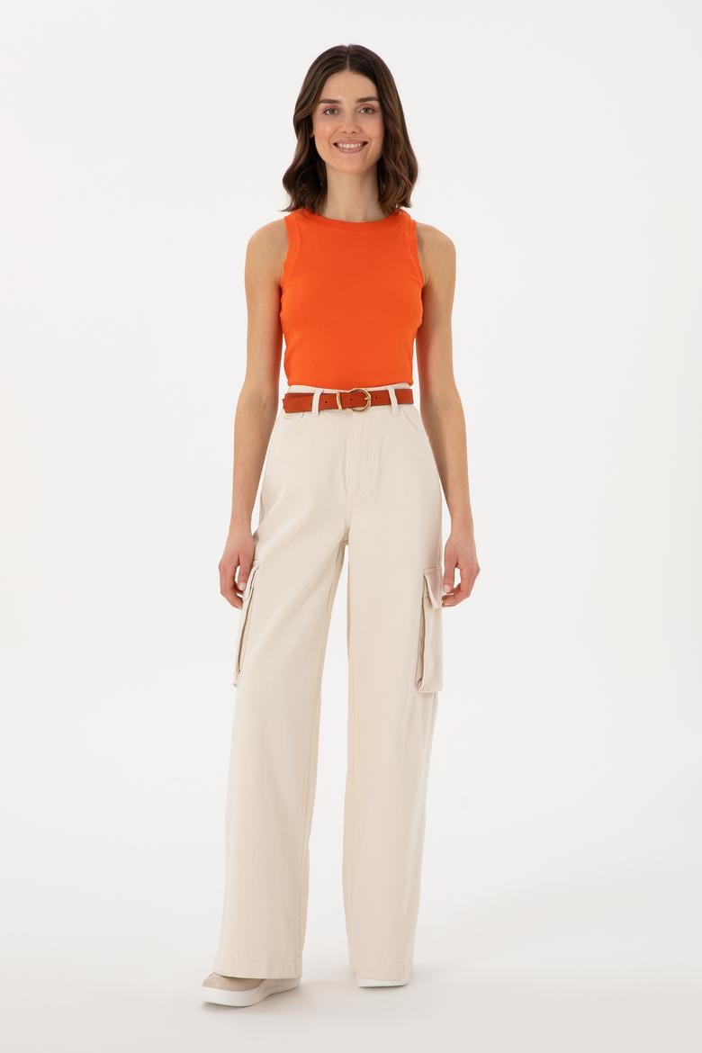 Kadın Ekru Kargofit Jean Pantolon