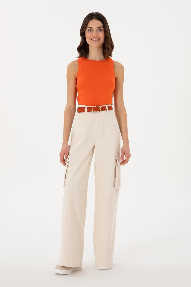 Kadın Ekru Kargofit Jean Pantolon