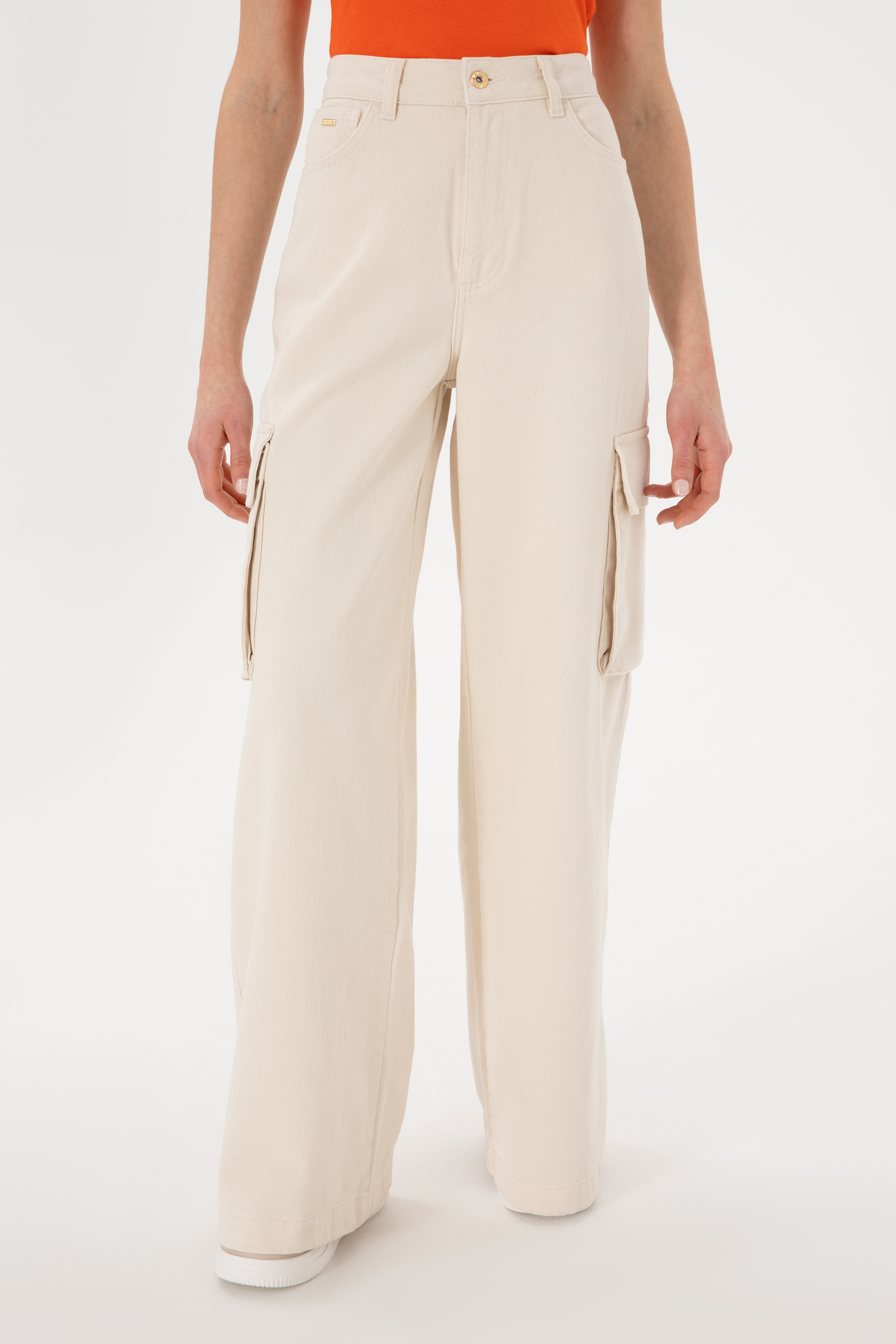 Kadın Ekru Kargofit Jean Pantolon - Image 2