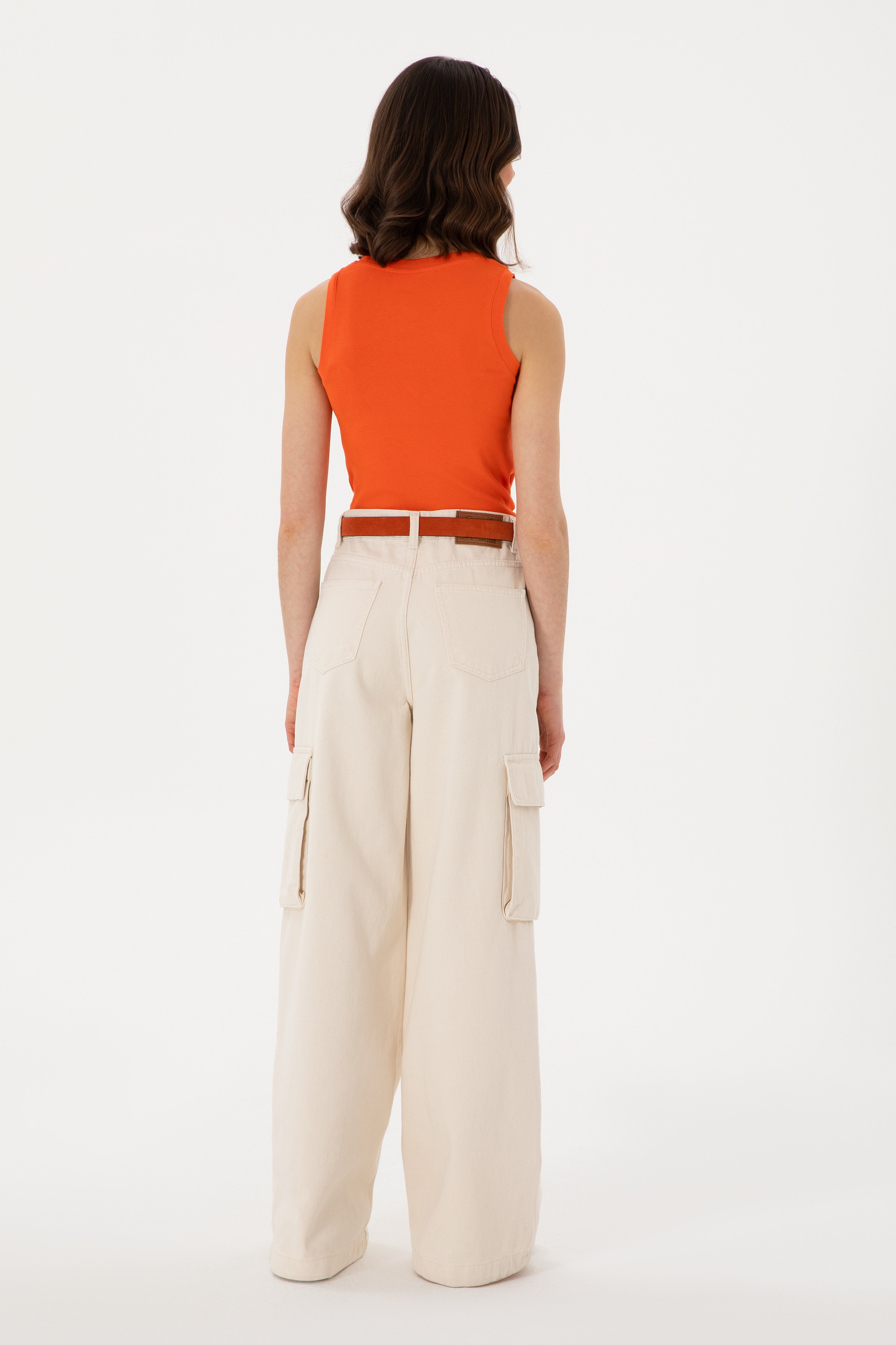 Kadın Ekru Kargofit Jean Pantolon