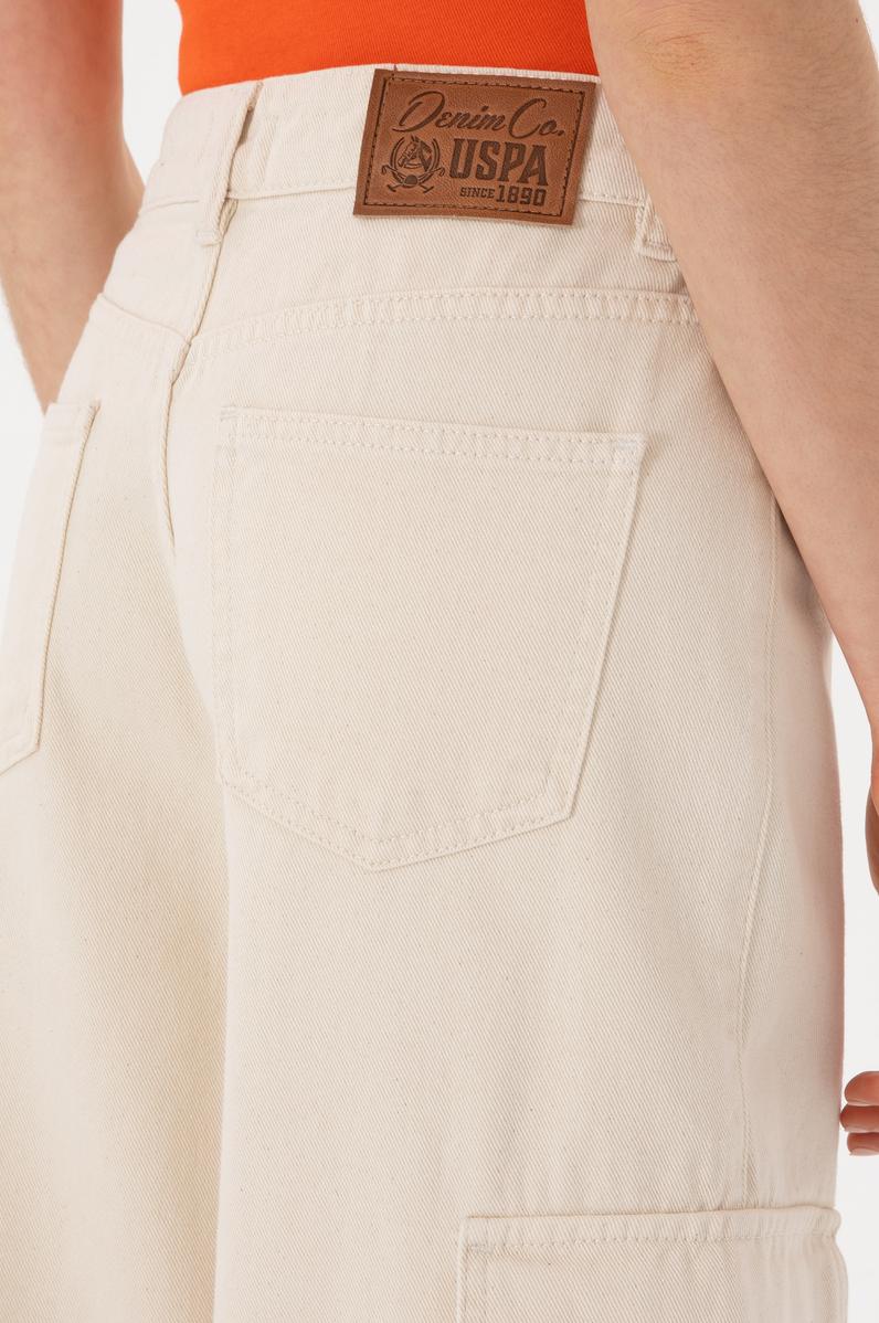 Kadın Ekru Kargofit Jean Pantolon