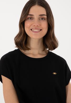 Kadın Siyah Crop Bisiklet Yaka Tişört - 50305682006