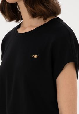 Kadın Siyah Crop Bisiklet Yaka Tişört - 50305682006