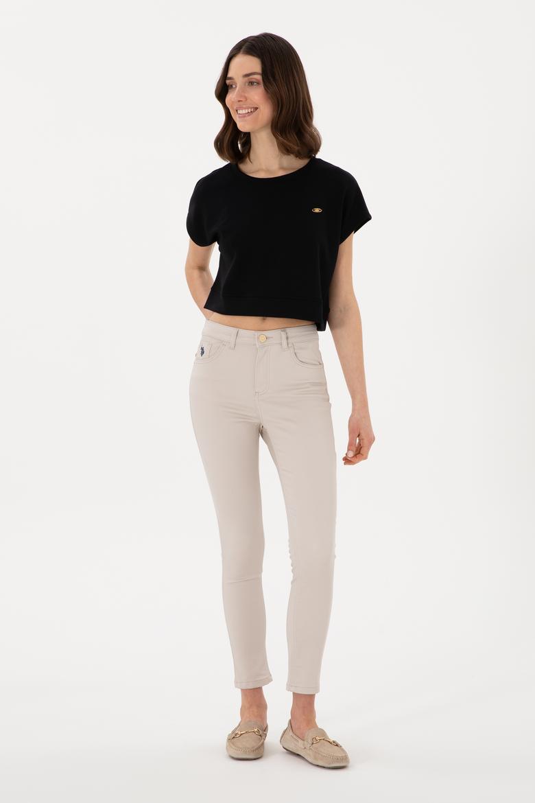 Kadın Siyah Crop Bisiklet Yaka Tişört - 50305682006