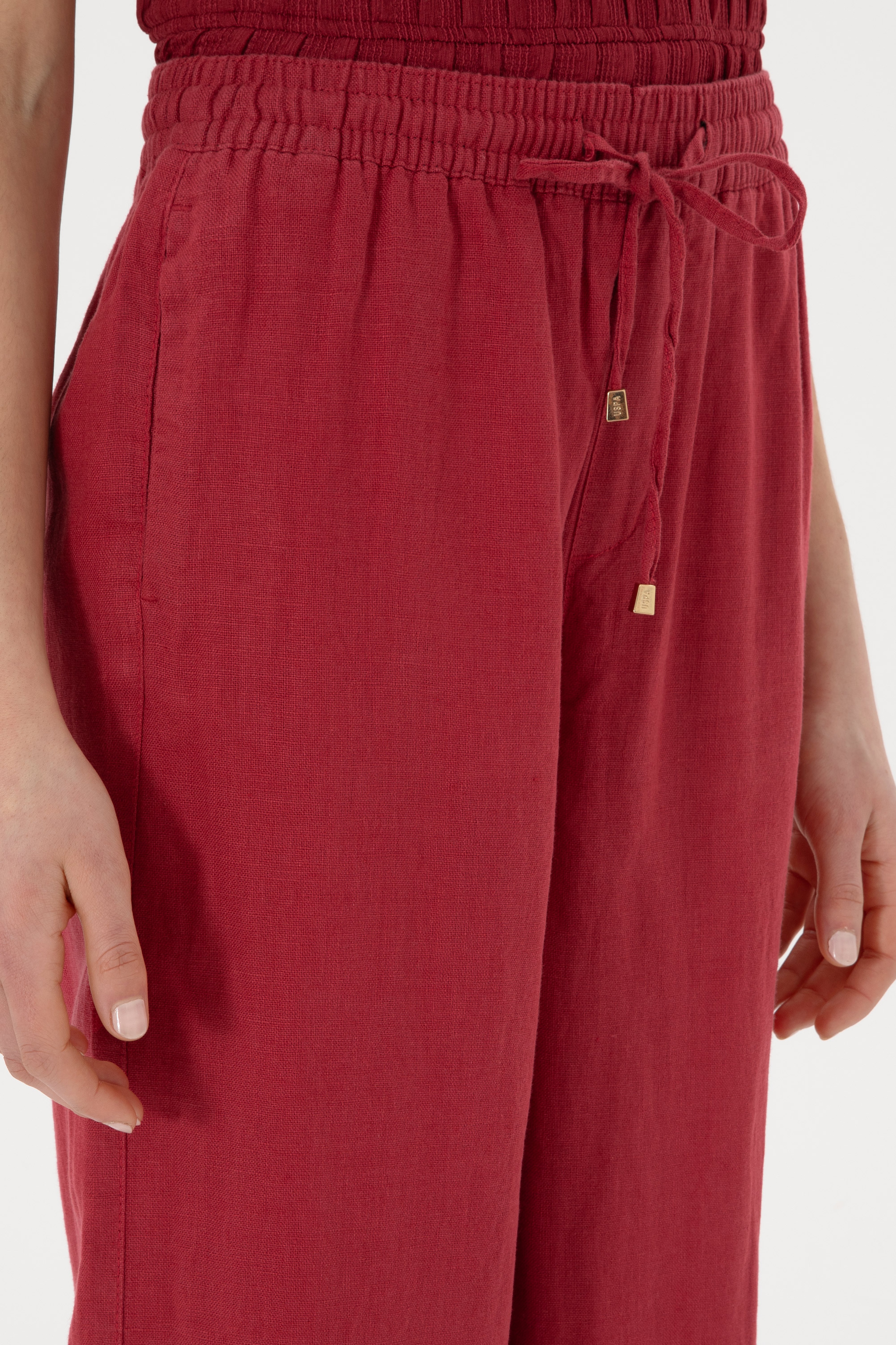 Kadın Vişne Loose Relax Fit Kanvas Pantolon - Image 5