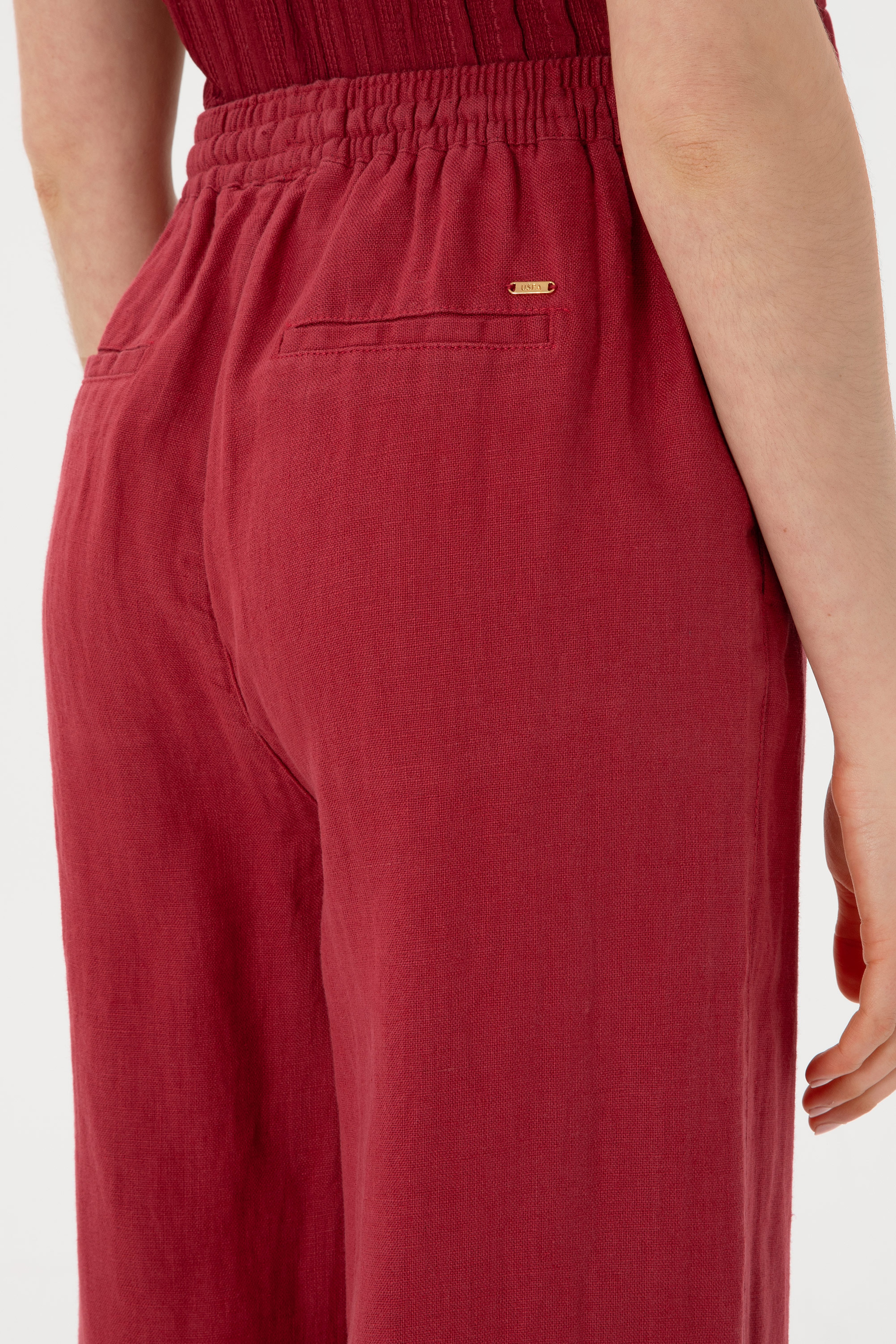 Kadın Vişne Loose Relax Fit Kanvas Pantolon - Image 6
