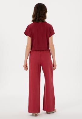 Kadın Vişne Loose Relax Fit Kanvas Pantolon - 50306844005